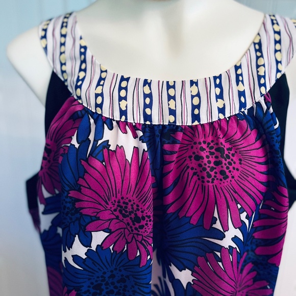 APOSTROPHE Woman Floral Print Sleeveless Blouse 16W 18W Purple Blue Black - Picture 2 of 6